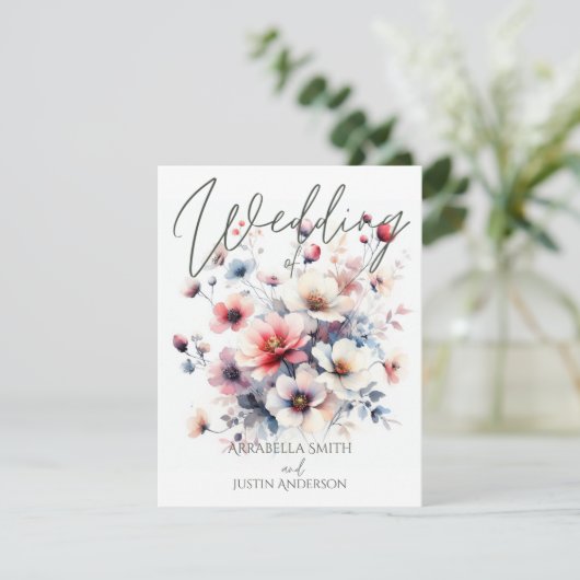 Aangepaste Bruiloft Waterverf Bloemen Boeket Bruil Kaart (Staand voorkant)