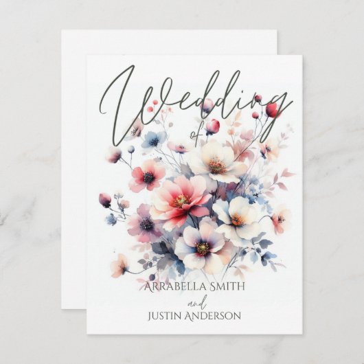 Aangepaste Bruiloft Waterverf Bloemen Boeket Bruil Kaart (Voorkant / Achterkant)