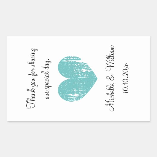 Aangepaste bruiloft wijnfles sticker met aqua hart (Voorkant)