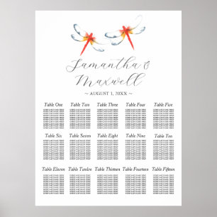 Aangepaste bruiloft zitgrafiek Waterverf Dragonfly Poster