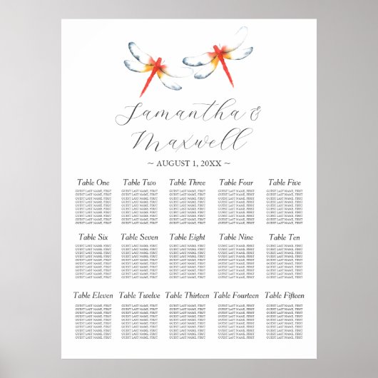 Aangepaste bruiloft zitgrafiek Waterverf Dragonfly Poster (Voorkant)