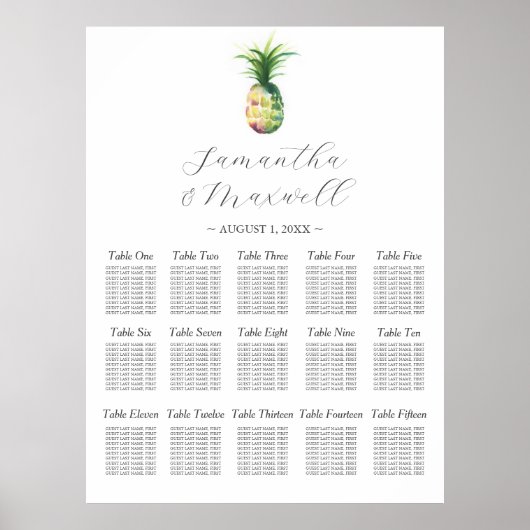 Aangepaste bruiloft Zitkaart Waterverf Ananas Poster (Voorkant)