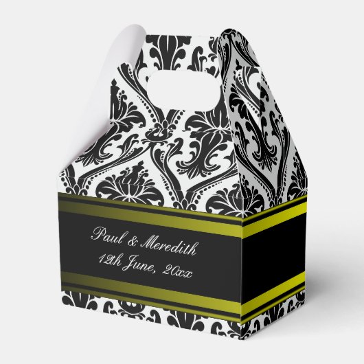 Aangepaste bruiloft zwart Damask Gable Favor Box Bedankdoosjes (Achterkant)