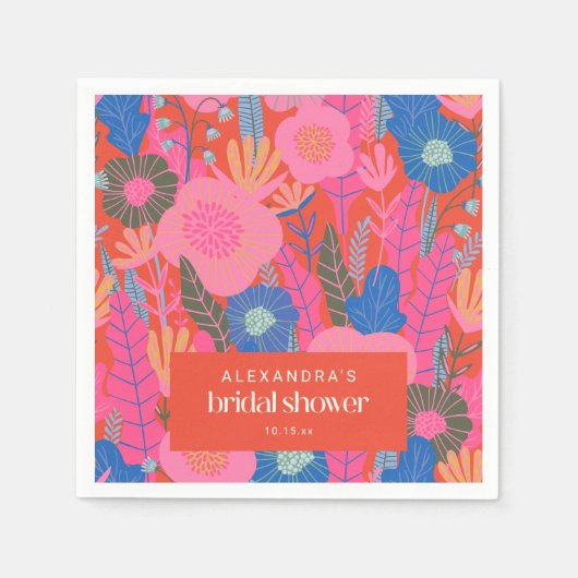 Aangepaste Bruiloftsfeest Boho Bloemrijk Roze Rood Servet (Voorkant)