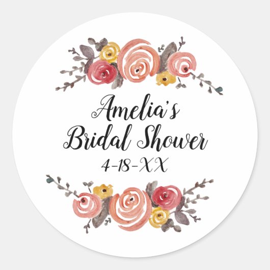 Aangepaste Bruiloftsfeestbloem Ronde Sticker (Voorkant)