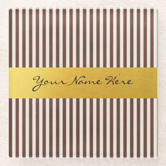 Aangepaste bruin- en crèmestrepen met verticale st glazen onderzetter (Voorkant)