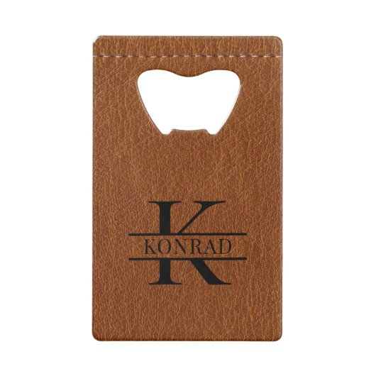 Aangepaste bruin lederen print monogram flesopener creditkaart flessenopener (Achterkant)