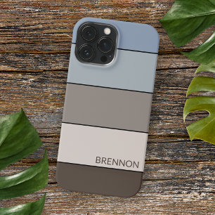 Aangepaste Bruine Blauwe Taupe Grijze Zwarte Strep iPhone 16 Pro Max Hoesje