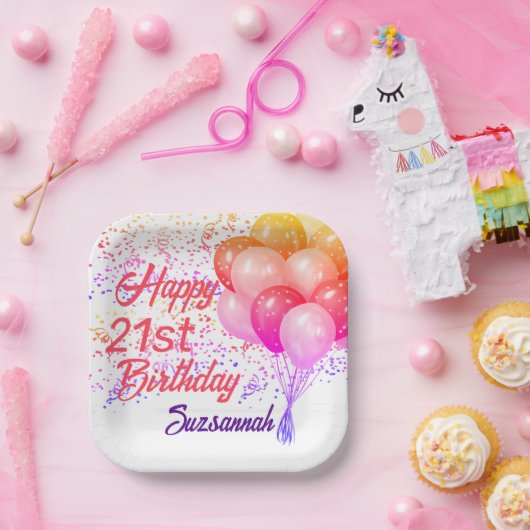 Aangepaste bruine Confetti op jaardag met ballonne Papieren Bordje (Feest)