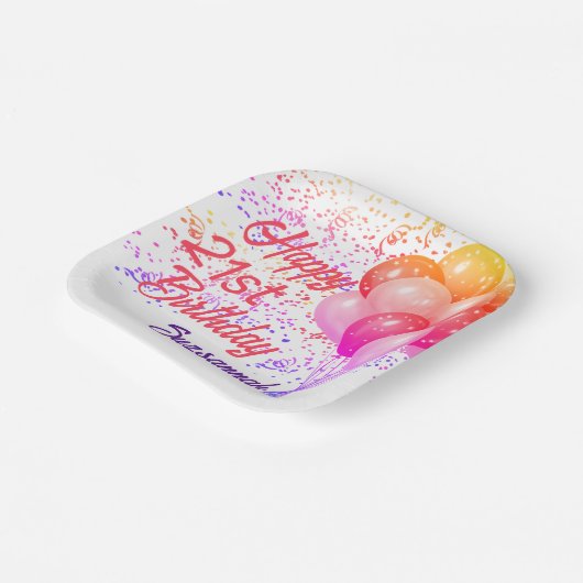 Aangepaste bruine Confetti op jaardag met ballonne Papieren Bordje (Gebogen)