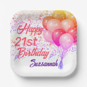 Aangepaste bruine Confetti op jaardag met ballonne Papieren Bordje (Voorkant)