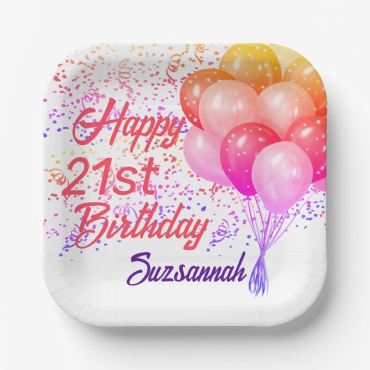 Aangepaste bruine Confetti op jaardag met ballonne Papieren Bordje (Voorkant)