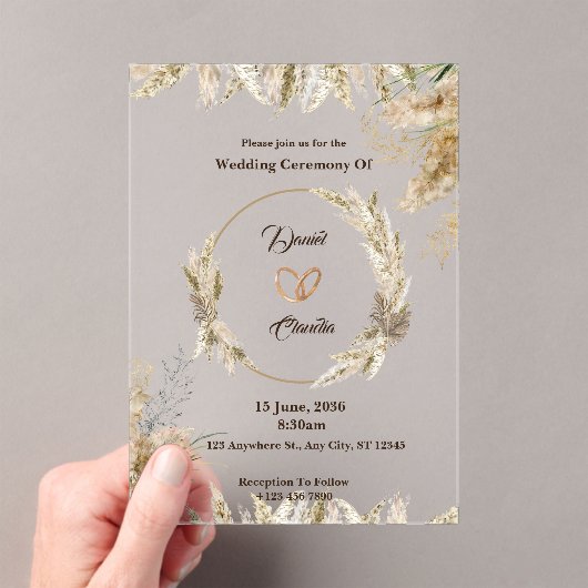 Aangepaste bruine & crème bruiloft acryl uitnodigi acryl uitnodigingen (Insitu (Draagbaar))