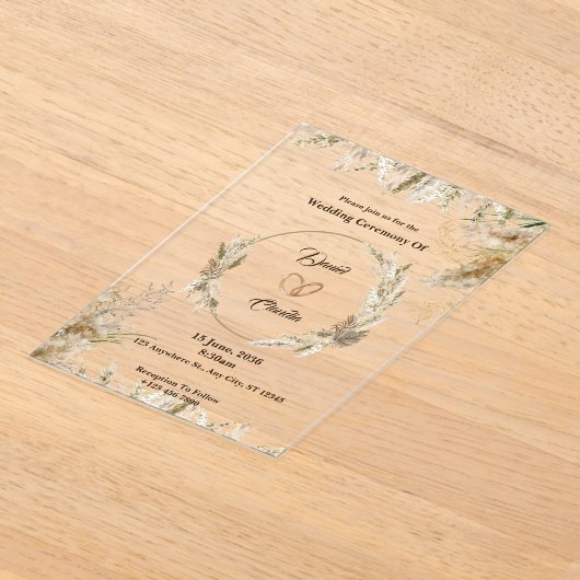 Aangepaste bruine & crème bruiloft acryl uitnodigi acryl uitnodigingen (Laagn)