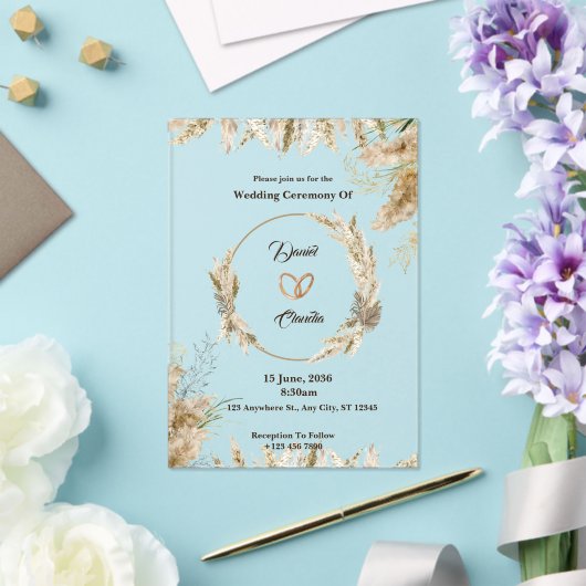 Aangepaste bruine & crème bruiloft acryl uitnodigi uitnodigingen (Insitu (Huwelijk))