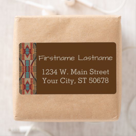 Aangepaste bruine rode terracotta Turquoise Blue M Etiket (Insitu)