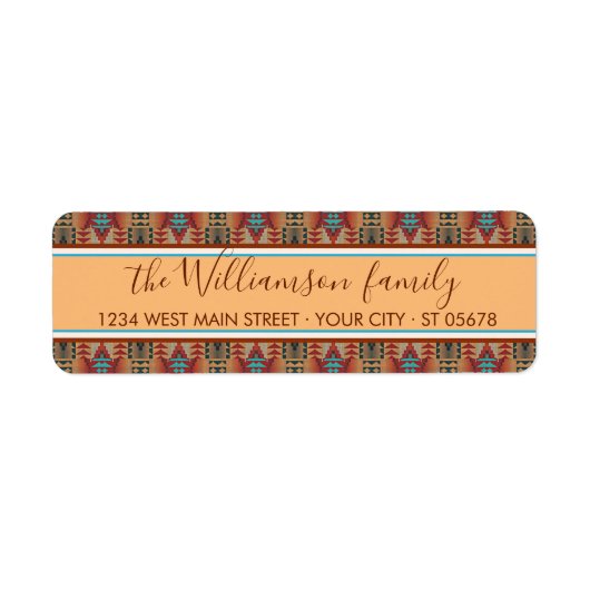 Aangepaste bruine rode terracotta Turquoise Blue M Etiket (Voorkant)