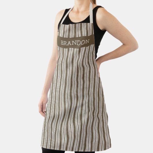 Aangepaste  bruine voorkant linen Stripes Schort (Insitu)