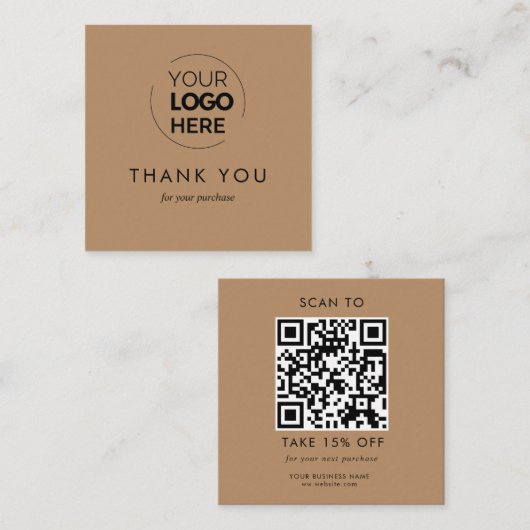 Aangepaste bruine zakelijke Logo QR-code dank u Kortingskaartje (Voorkant / Achterkant)