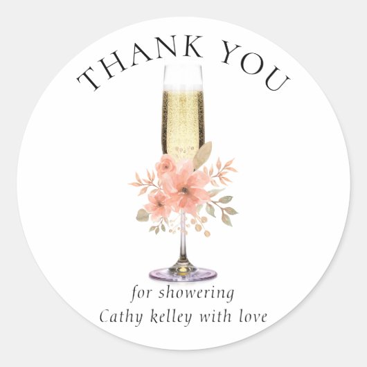 Aangepaste brunch en bubbels bruidsbruiloft bedank ronde sticker (Voorkant)