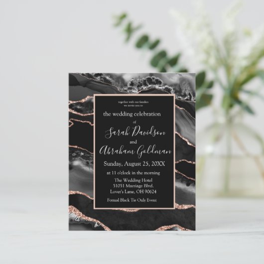 Aangepaste budget Black Agaat bruiloft uitnodiging (Staand voorkant)