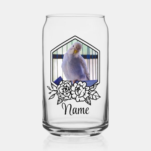 Aangepaste Budgie Gepersonaliseerde Pet Foto & Naa Blikvorm Glas (Voorkant)