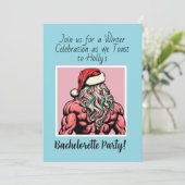 Aangepaste Buff Santa December Bachelorette Party Kaart (Staand voorkant)