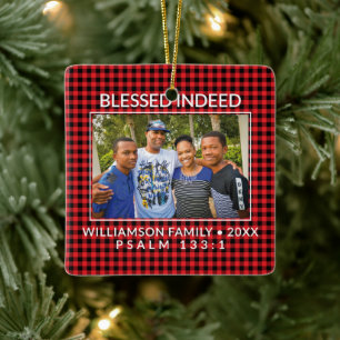 Aangepaste Buffalo Plaid Familie Christelijke Kers Keramisch Ornament
