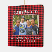 Aangepaste Buffalo Plaid Familie Christelijke Kers Keramisch Ornament (Links)