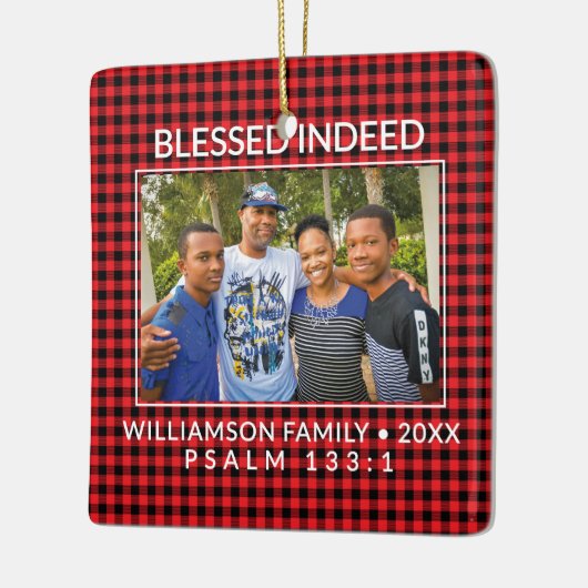 Aangepaste Buffalo Plaid Familie Christelijke Kers Keramisch Ornament (Links)