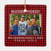 Aangepaste Buffalo Plaid Familie Christelijke Kers Keramisch Ornament (Achterkant)