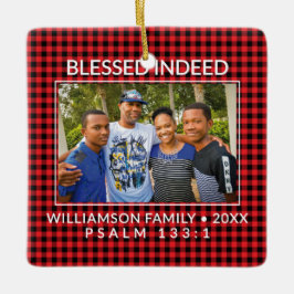 Aangepaste Buffalo Plaid Familie Christelijke Kers Keramisch Ornament