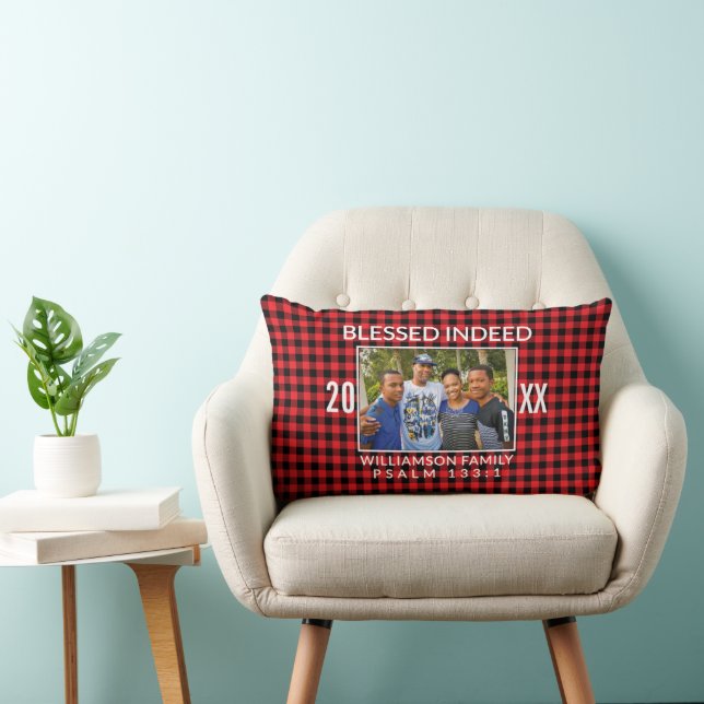 Aangepaste Buffalo Plaid Familie Christelijke Kers Kussen (Stoel)