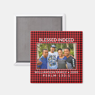 Aangepaste Buffalo Plaid Familie Christelijke Kers Magneet