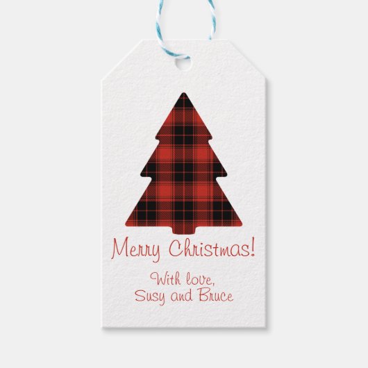 Aangepaste Buffel Plaid Kerstboom Labels Cadeaulabel (Voorkant)