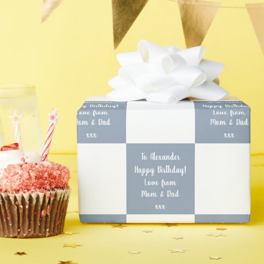 Aangepaste buffelcontrole Blauwe gelukkige dag Cadeaupapier (Verjaardagsfeest)