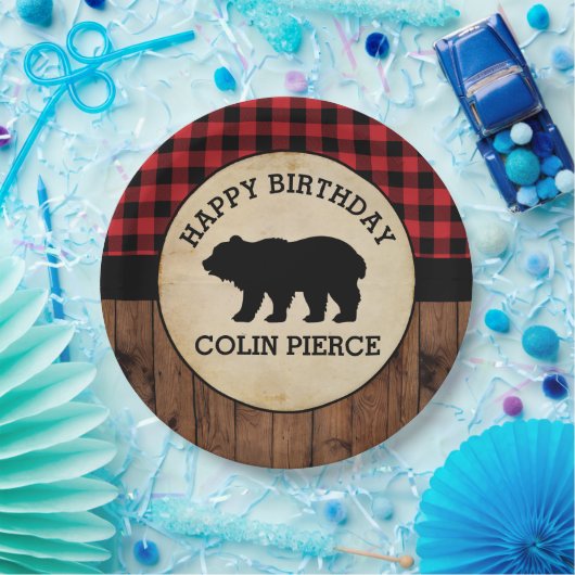 Aangepaste Buffelplaat Beer Lumberjack Party Papieren Bordje (Feest)