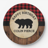 Aangepaste Buffelplaat Beer Lumberjack Party Papieren Bordje (Voorkant)