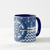 Aangepaste buisblauw- en witte Chevron-capsules Mok (Voorkant rechts)