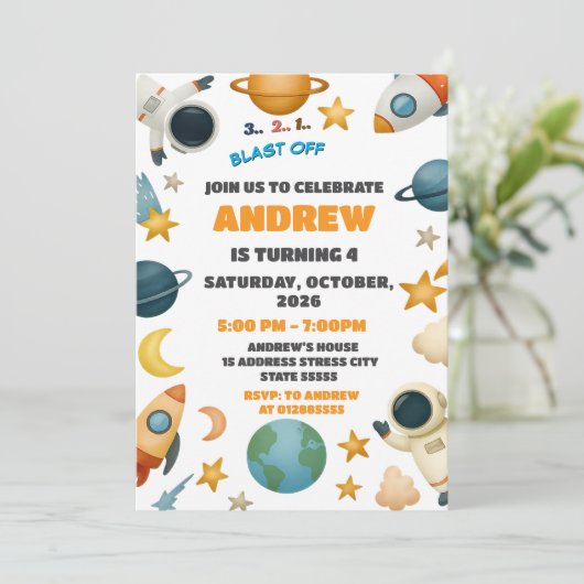 Aangepaste Buitenruimte Blast Off Rocket Ship Verj Kaart (Staand voorkant)