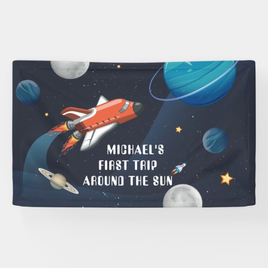 Aangepaste buitenruimte eerste verjaardag in melkw spandoek (Horizontaal)