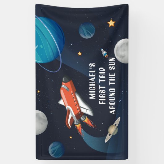 Aangepaste buitenruimte eerste verjaardag in melkw spandoek (Verticaal)