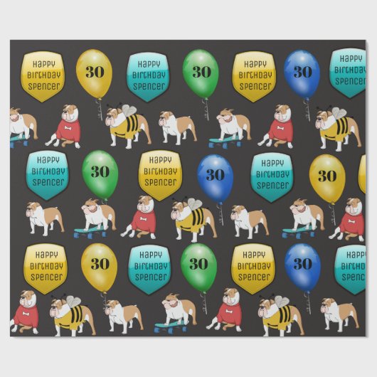 Aangepaste Bulldog Birthday Cadeaupapier (Vlak)