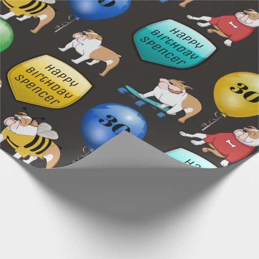 Aangepaste Bulldog Birthday Cadeaupapier (Hoek)