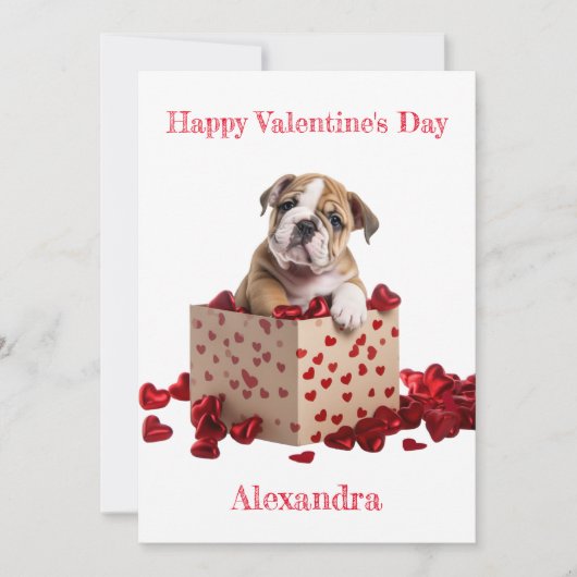 Aangepaste Bulldog in Hearts Box Valentijn Feestdagenkaart (Voorkant)