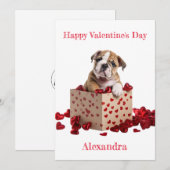 Aangepaste Bulldog in Hearts Box Valentijn Feestdagenkaart (Voorkant / Achterkant)