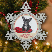 Aangepaste Bulldog Puppy 1 e kerstfoto Tin Sneeuwvlok Ornament