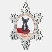 Aangepaste Bulldog Puppy 1 e kerstfoto Tin Sneeuwvlok Ornament (Rechts)