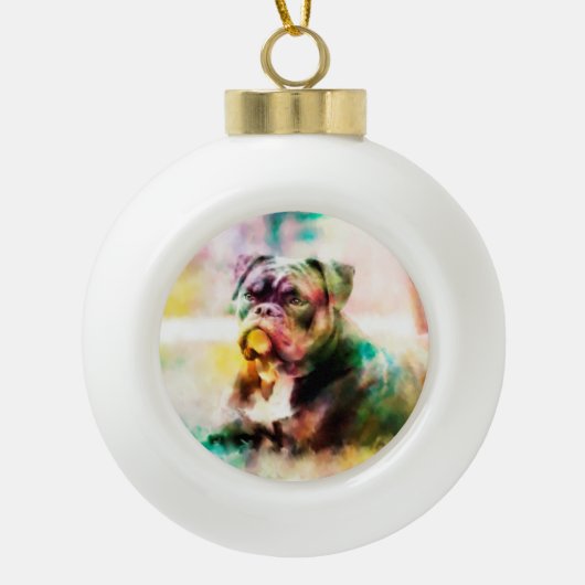 Aangepaste bulldog Waterverf schilderij Keramische Bal Ornament (Voorkant)