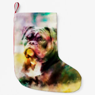 Aangepaste bulldog Waterverf schilderij Kleine Kerstsok